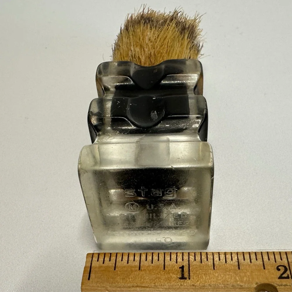 Stag Shaving Brush Mens Clear Vintage Badger Cased B1190 Lucite Handle
